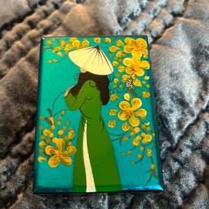 New Hand-painted Box with Mirror from Vietnam - Gift- Blue-Green-Cream-Yellow